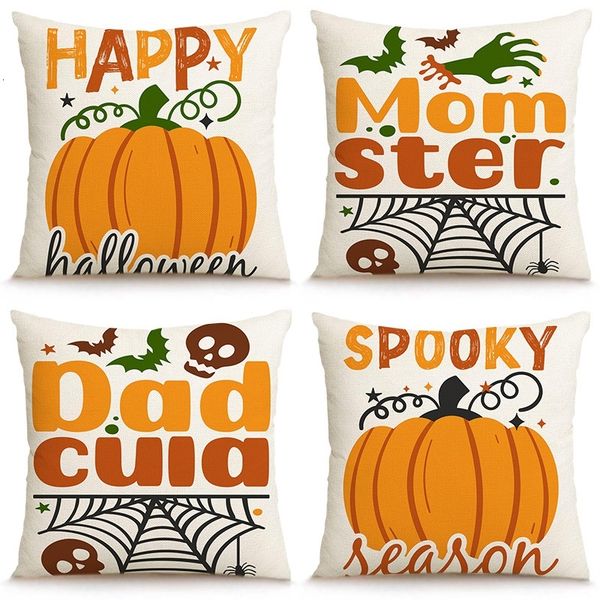 New Halloween Pillow Cover Linen Pumpkin Letter Home Sofa Pillowcase Bedroom Cushion