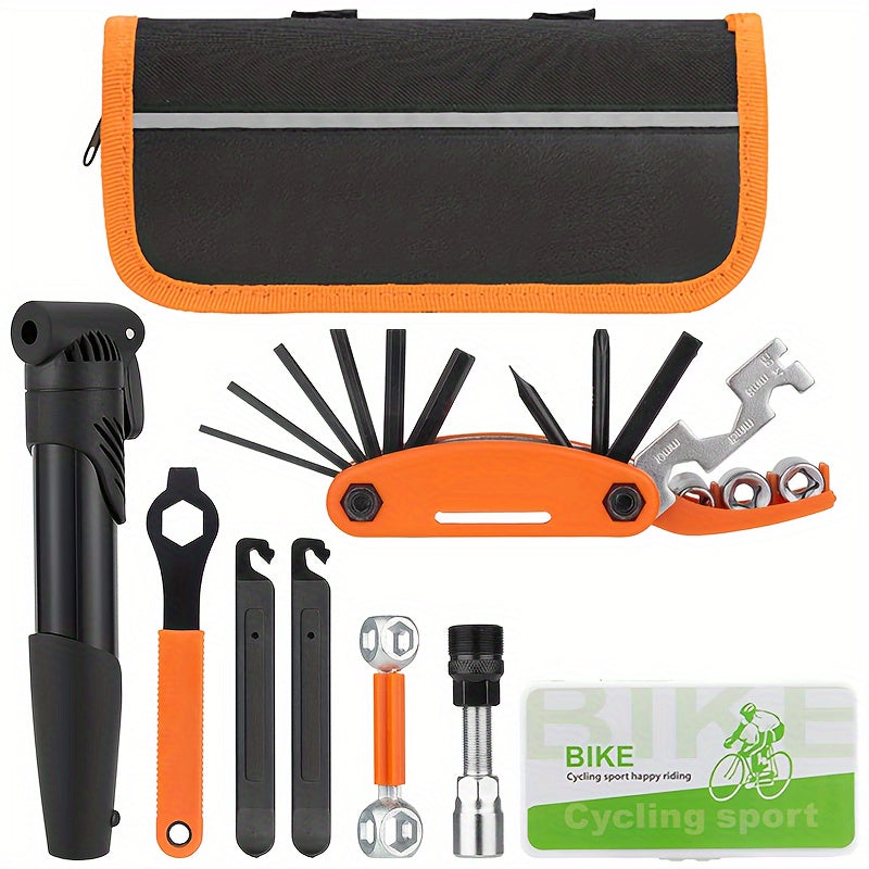 TEMU Bicycle Repair Bag With Tire Pump Tire Puncture Repair Multi Tool Set Portable Bicycle Repair Bag Bike Repair Tool Kit Portable Bike Bag All In
