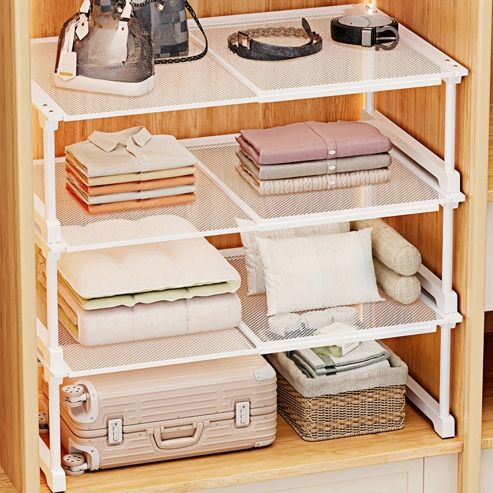 TEMU Adjustable & Stackable Metal Closet Organizer Shelves - Space-saving Storage For Clothes, Sweaters, Toys, Office & Home - Durable Design For