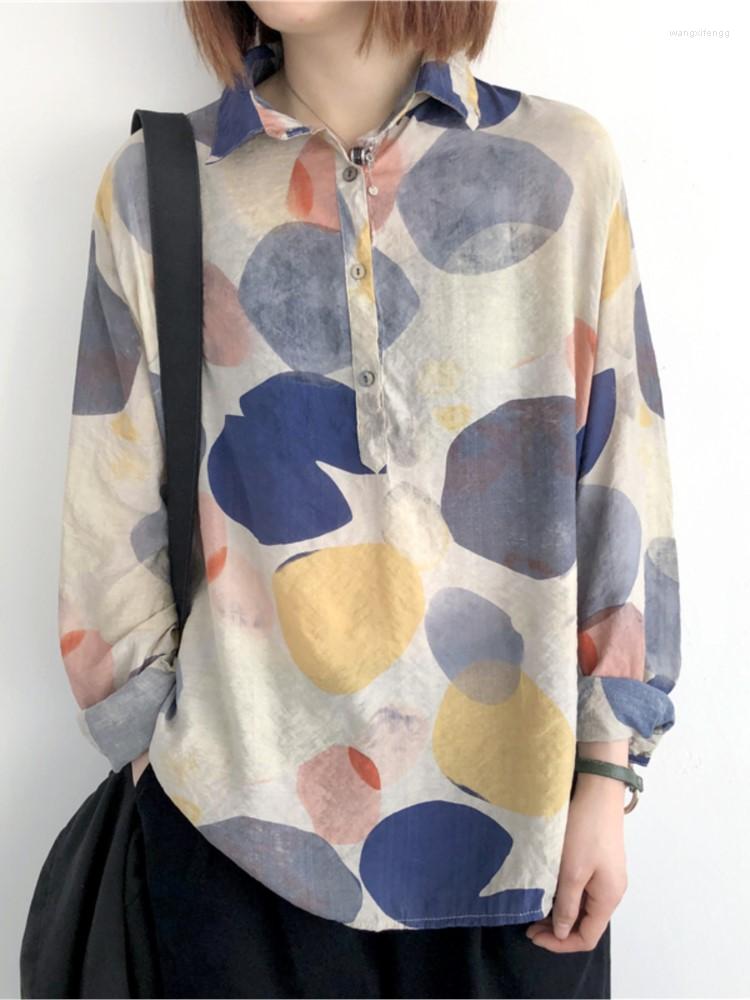 Women&#039;s Blouses Summer Ladies Shirt Thin 2023 Loose Big Size Long Sleeve Pullovers Cotton Print Florals Korean Fashion Women Blouse
