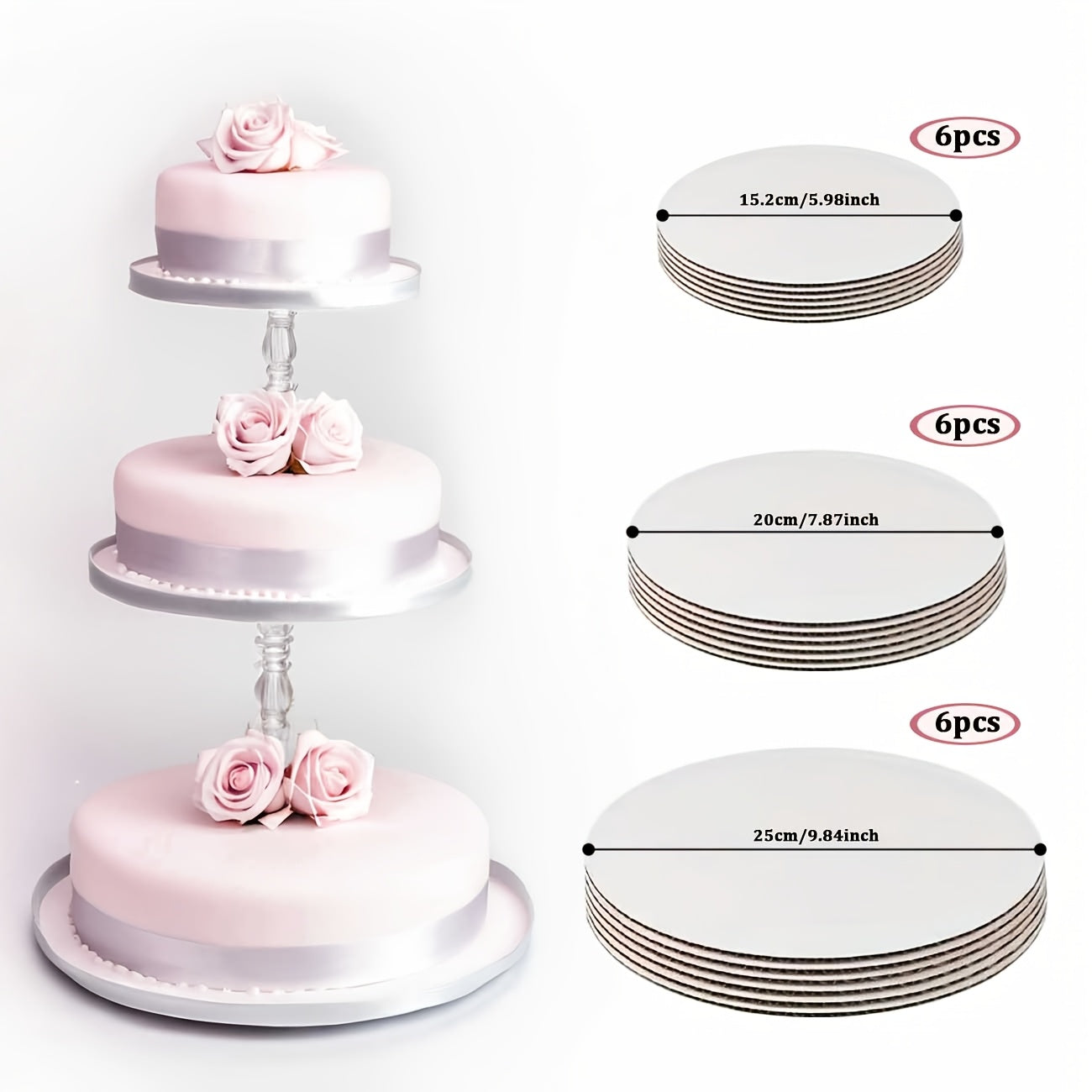 TEMU 18pcs White- Board Round Cardboard White Cardboard Plates 6in8in And 10in Disposable Cake Boards 3 Sizes Each 6 Perfect For Baking And Party