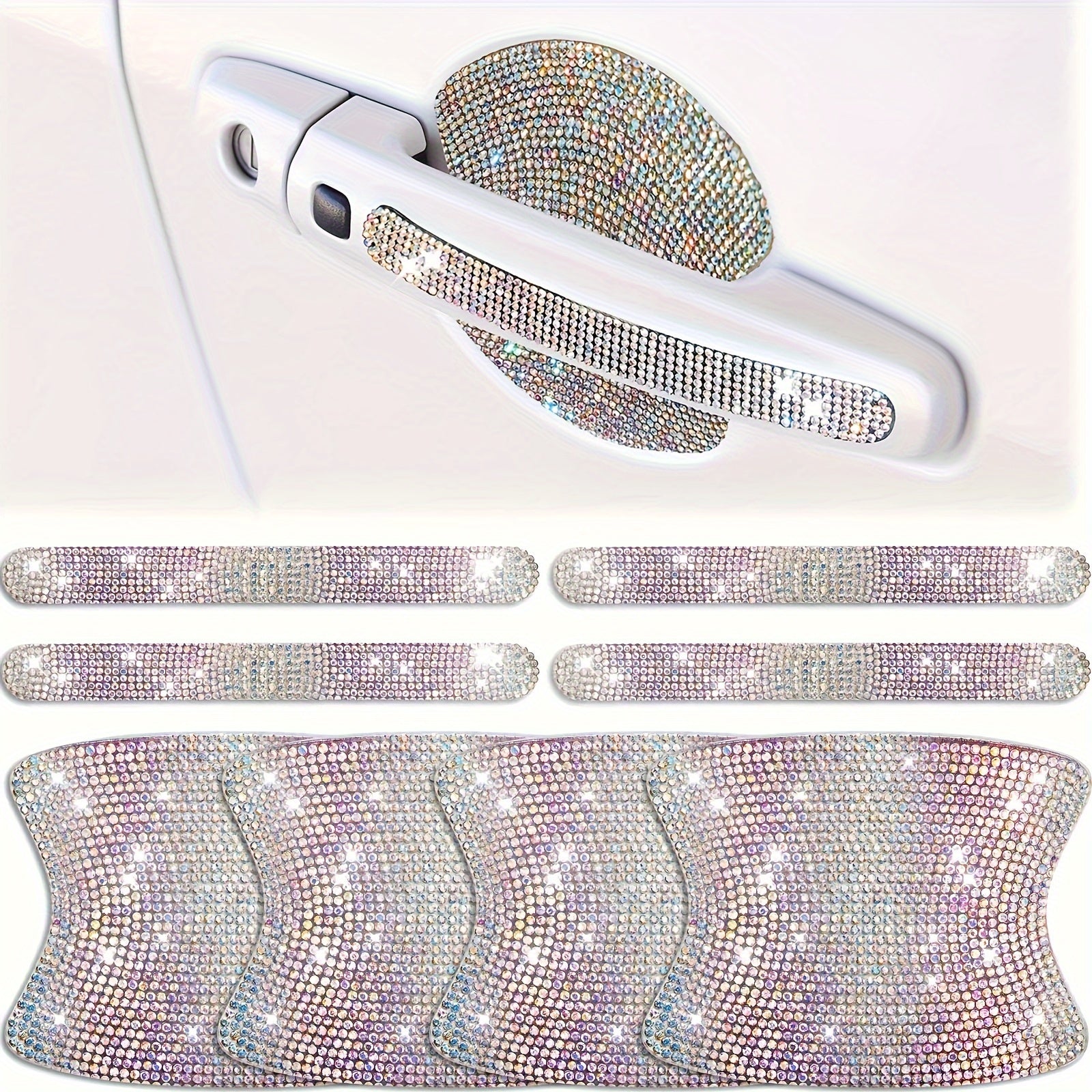 TEMU 8pcs Golden Glitter Car Door Handle Protection Stickers, Crystal Glitter Car Door Handle Cup Scratch Protection Decal Universal