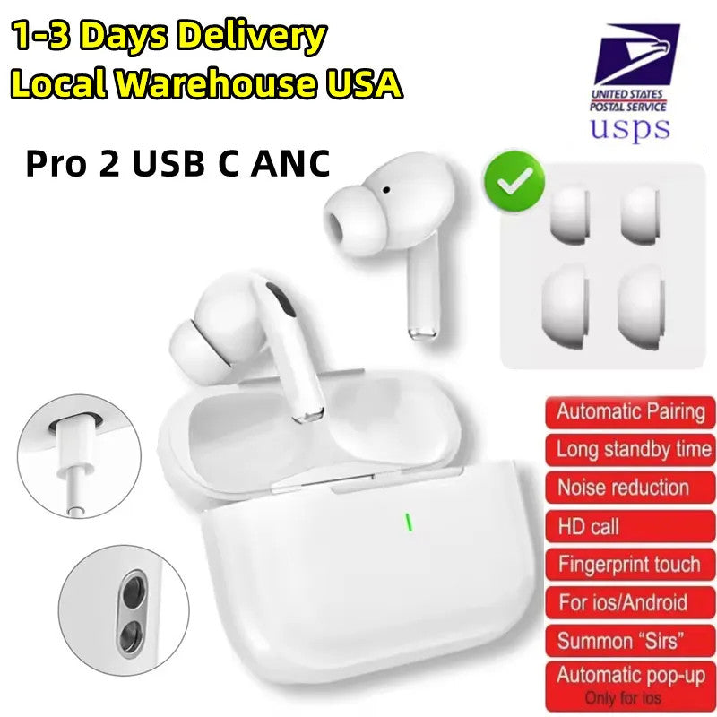 TWS earbuds Pro 2 ANC earphones wireless Pods 4th gen With ANC earbuds pro 4 Active Noise Cancellation Pods 2nd Bluetooth Earphone Headset USB C hea