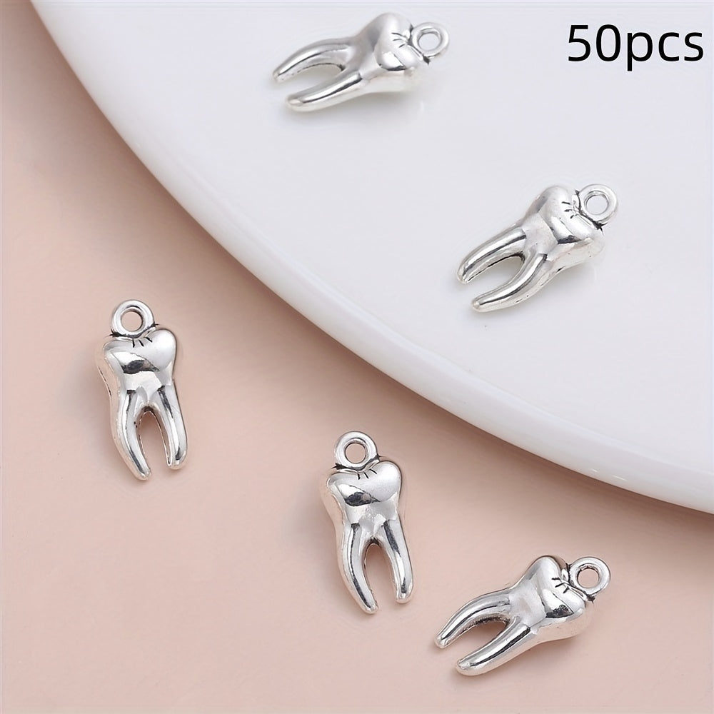 TEMU 50pcs-set Of Stylish Metal Teeth Charm Small Pendants, Unique Jewelry Making, Necklace, Bracelet, Keychain, Mobile Phone Chain, Creative