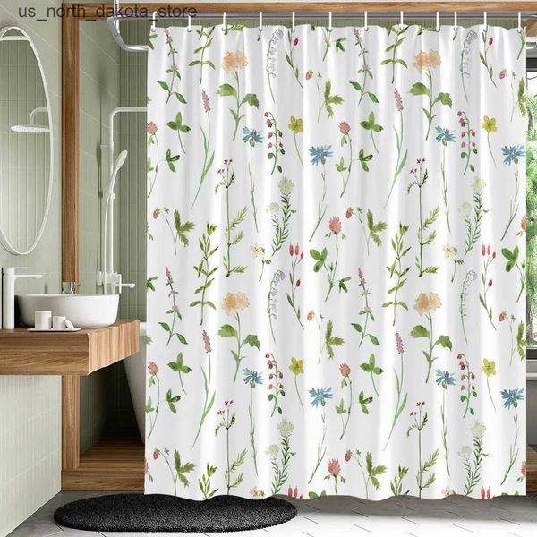 Shower Curtains Plant Leaf Flower Shower Curtain Set Garden Flower Drum Tower Fabric Bathroom Decoration Anti Splash Wall Bathroom Curtains