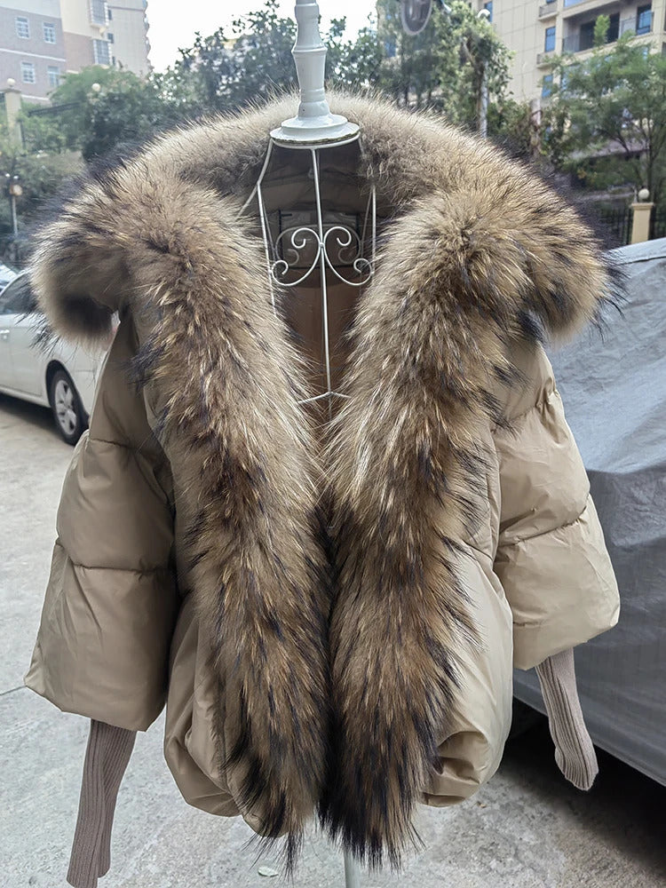 2024 Winter Real Fox Fur Collar White Duck Down Padded Jacket Regular Fashion Warm Big Fur Collar Womens Coat 241126