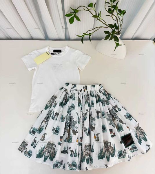 Top baby tracksuits summer girls dress sets kids designer clothes Embroidery logo T-shirts and Animal print skirts