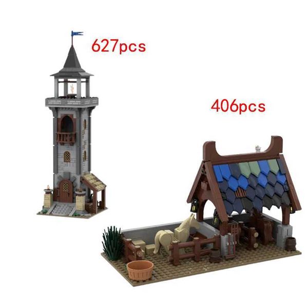Blocks Spot MOC-201290 Medieval Watchtower Castle Stables Small Grain Assembled Building Block Model Toy Gift Decoration Market Z250117