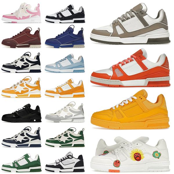 Top Shoes de designer de pele de alta qualidade Skate Skate Virgil Sneakers Mulheres homens pretos brancos laranja rosa jeans azul plataform