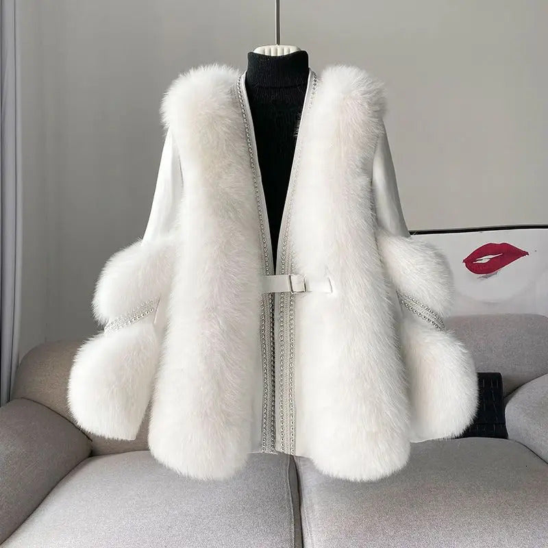 Winter outerwear designer women&#039;s fur coat fashion luxury design long sleeve jacket zipper show youthful temperament women outdoor casual outer