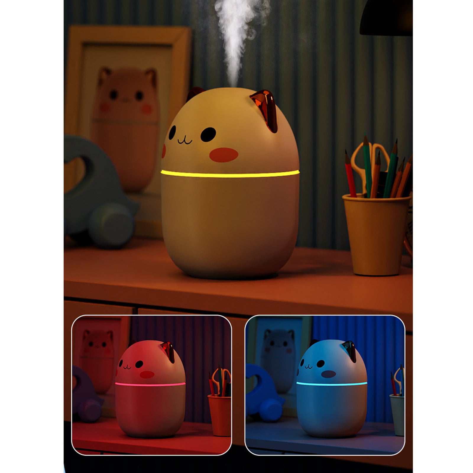 250ml Car Air Humidifier Cute Kawaiil Aroma Diffuser With Light Cool Mist Spray For Car Home Air Purifier USB Air Humidifier