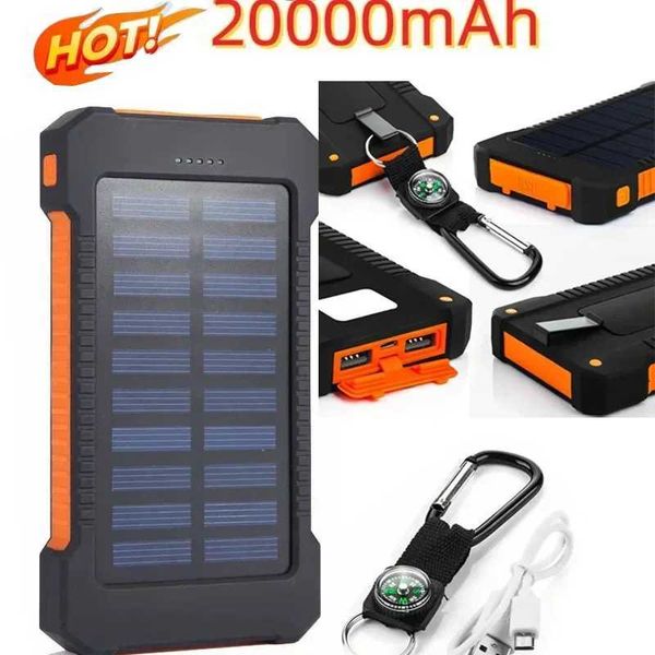Power bank 20000mAh Outdoor Large Capacity Portable Solar Waterproof Power Bank er Fast Charging Portable Flashlight for IOS Andriod Z241107