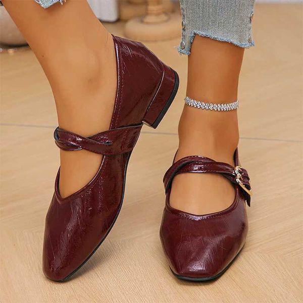 Wen Square Toe Mary Jane Shoes Leather H Sandals Wan 2025 Spring Trend Designer Short and Fat Lolita Dress Pump Unprinted Good Products Zapa