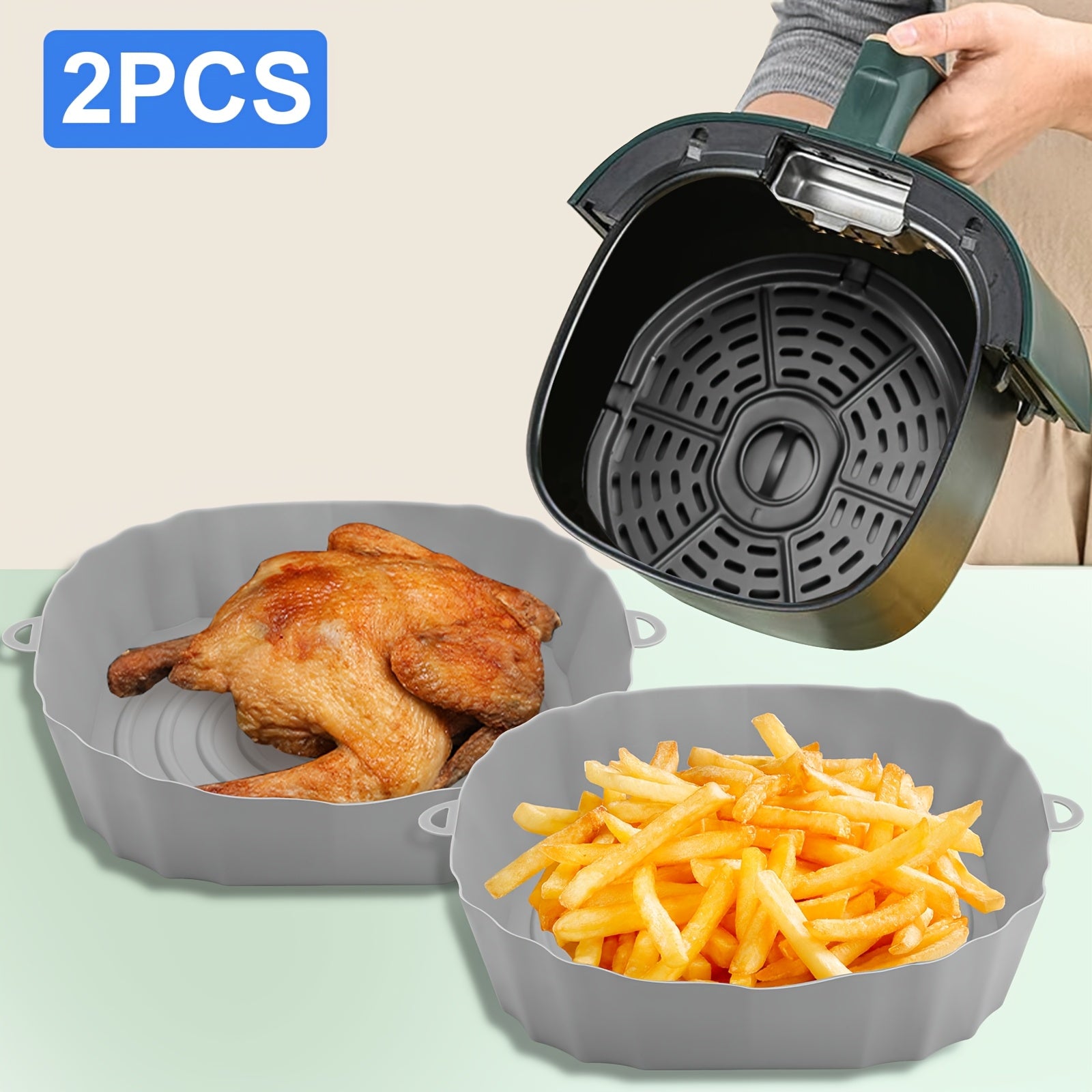 TEMU 2pcs Reusable Silicone Air Fryer Liners - Square Basket Bowls For Cooking, Baking, And Steaming, Heat-resistant & Easy To Clean, Air Fryers,