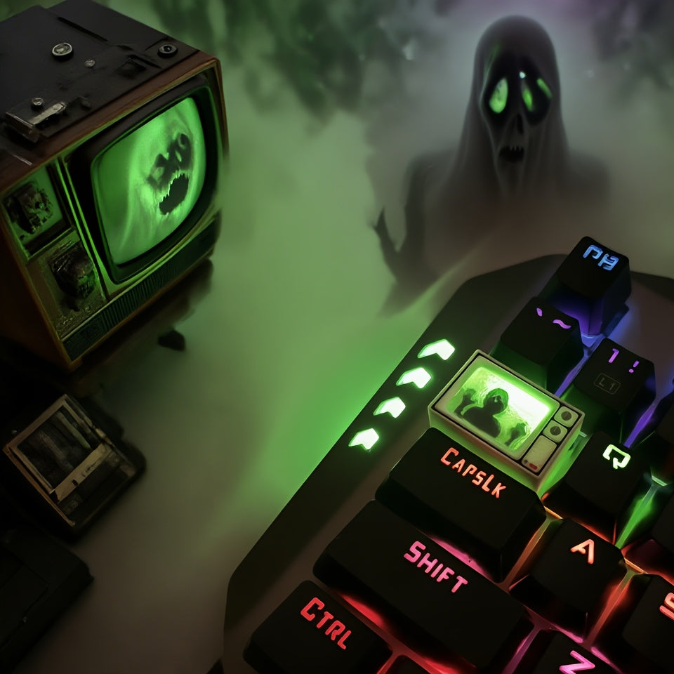TEMU Haunted Artisan Keycap - 1.75u Tab Key For , Spooky Glow Crt Design, Halloween Gaming Decor, Unique Gift For Gamers & Keyboard Enthusiasts