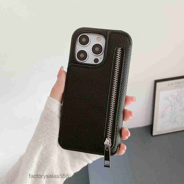 Fashion Phone Cases For iPhone 15 pro max 12 13 mini 11 12 13 14 Pro Max case lychee pattern two fold card insertion beauty mirror zipper ca