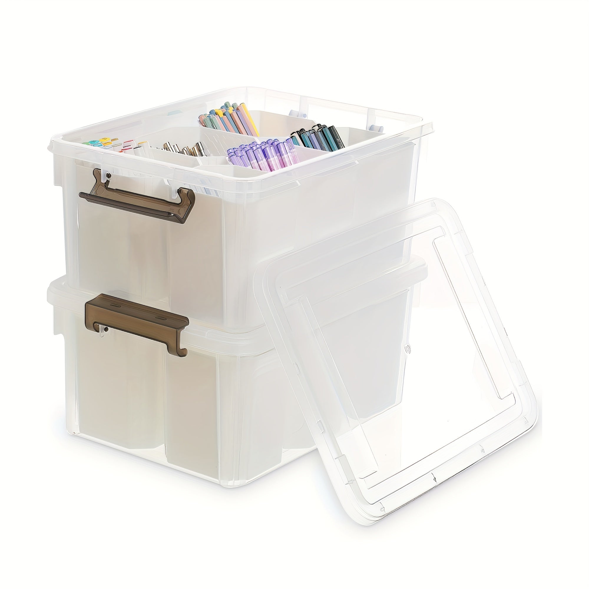 TEMU 17qt Plastic Storage Bins With Lids, Clear Storage Box, Multipurpose Totes, For Organizing Tools, Crafts, Crayons, Markers, Watercolor Pens,
