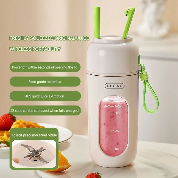 Portable Cup Juicer 12 Blades 2 Motors 1500mAh2 Small Home Electric Fruit Blender Wireless Automatic for Smoothies 241115