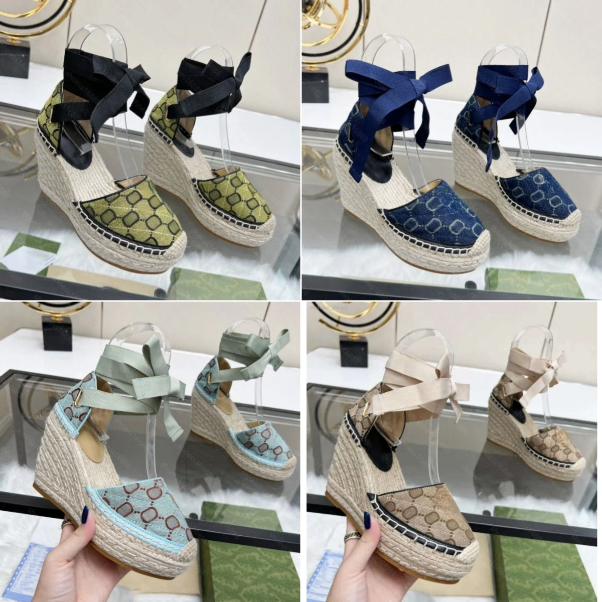 2025 New diamond designer shoes slippers Women Matelasse Platform Espadriile Sandal Fashion Starboard wedger sandals Grass Woven Thick High Heeled L