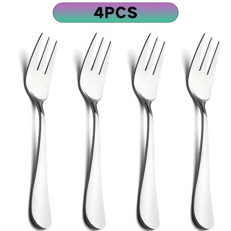TEMU 2-4pcs Stainless Steel Small Appetizer Fork, Small Dessert Fork Set, Cutlery Set, 5.5 Inch, Mirror Polished, Dishwasher Safe, Durable Cutlery,