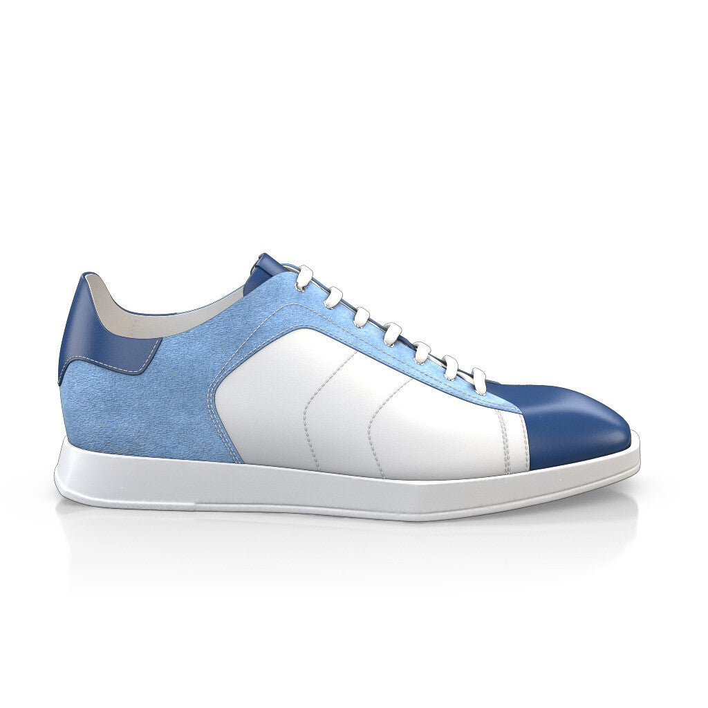 Baskets plates à lacets et bout carré Homme Faites main en Italie en Cuir Bleu Cobalt - Sur Mesure - GIROTTI 46799