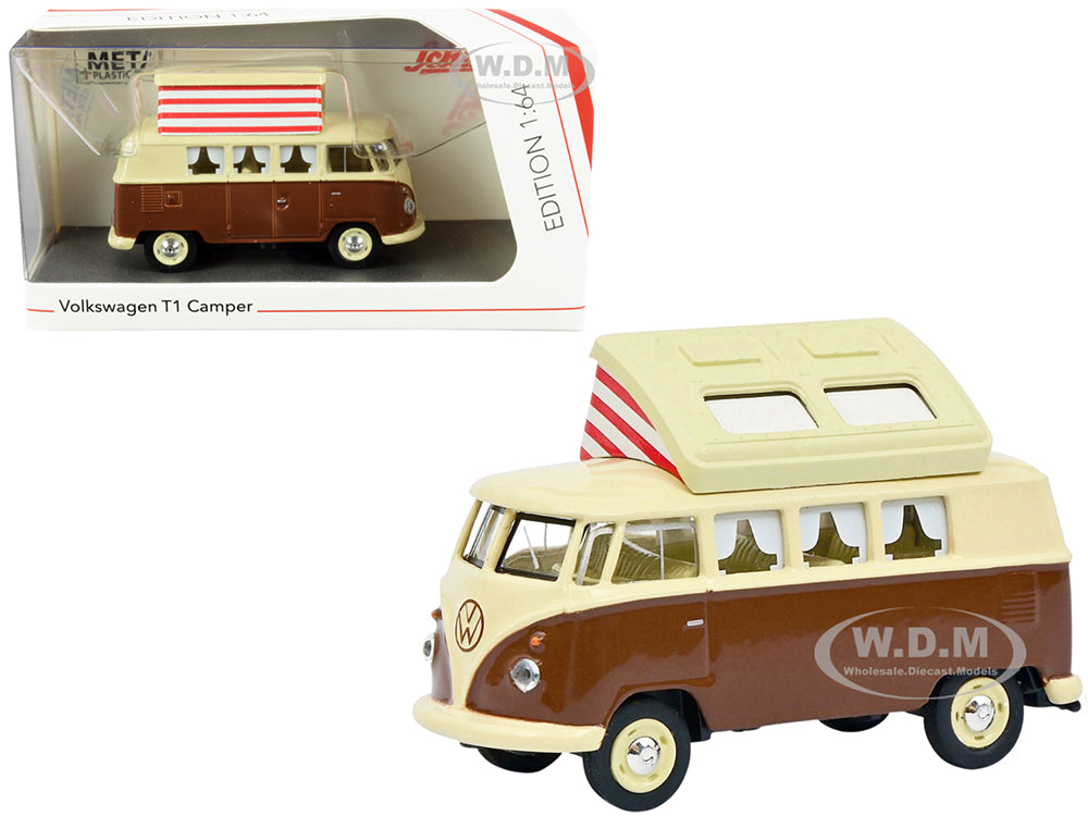 Volkswagen T1 Camper Bus with Pop-Top Roof Brown and Cream 1-64 Diecast Model by Schuco