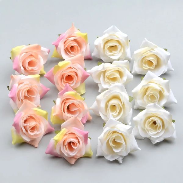 100 DIY artificial white rose silk flower heads used for home wedding party decoration weaving gift boxes spelling books fake flowers 240820