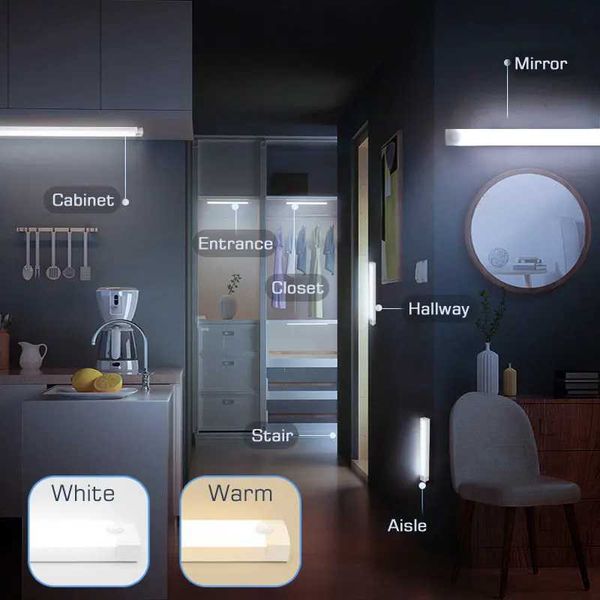 Luz de luz do sensor Luz da noite com gabinete do sensor de movimento Luz sem fio USB Charging Armet Light Lightbe Light Sob Kitchen Backlig