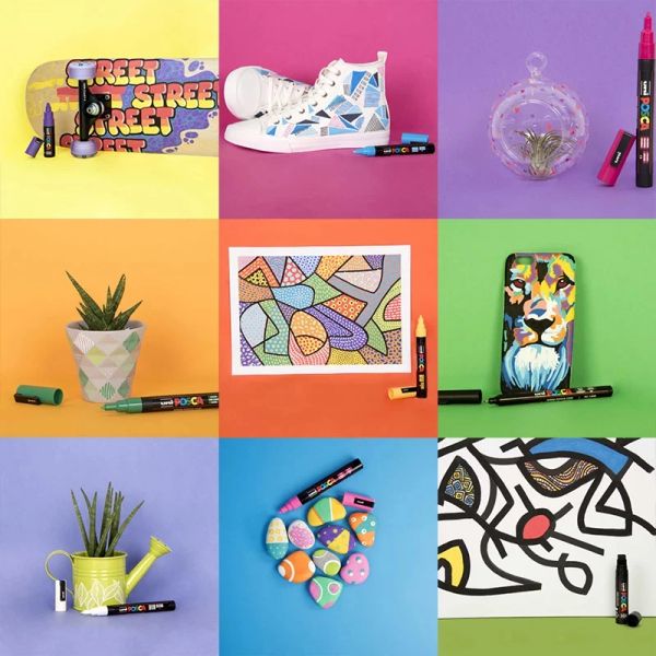 Japan Uni Posca Paint Marker Pen, PC-1M PC-3M PC-5M PC-8K 17K ,7-8-12-15-21-24-28-29 Colors Set Painting Advertise Pens