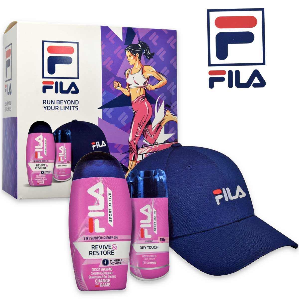 Fila Deodorant suplimentar pentru femei Liveliness fresh 150ml + 250ml gel de duș + pălărie