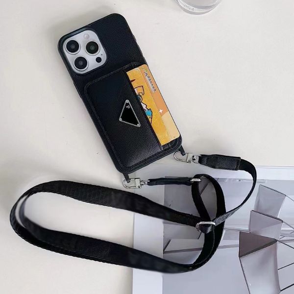 case Designer phone iPhone 15 16 pro max phone case suitable for 15 14 13 12 11 pro triangular card bag hanging rope leather iphone case