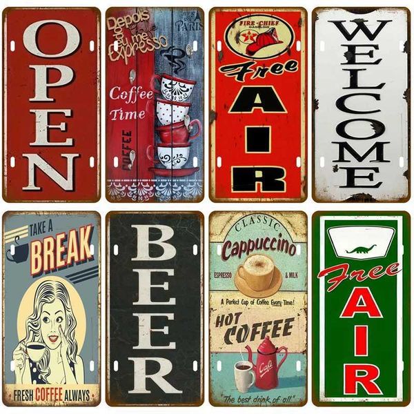 Wall Decoration Retro Coffee Shop Metal Logo Retro Coffee Metal Beer Tin Logo Metal Wall Panel Retro Club Bar Poster Decorative Art X241113