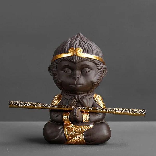 Chinese Purple Clay Kung Fu Tea Set Monkey King Tea Pet for Home Decoration Tea ceremony Purple clay accessories 250210