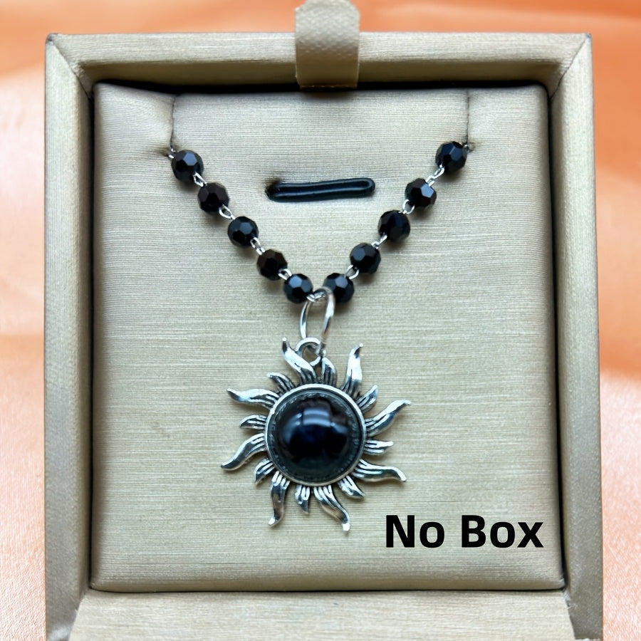 TEMU Charm, Stylish Black Sun Pendant Necklace - Bohemian Alloy Choker, Perfect Gift For