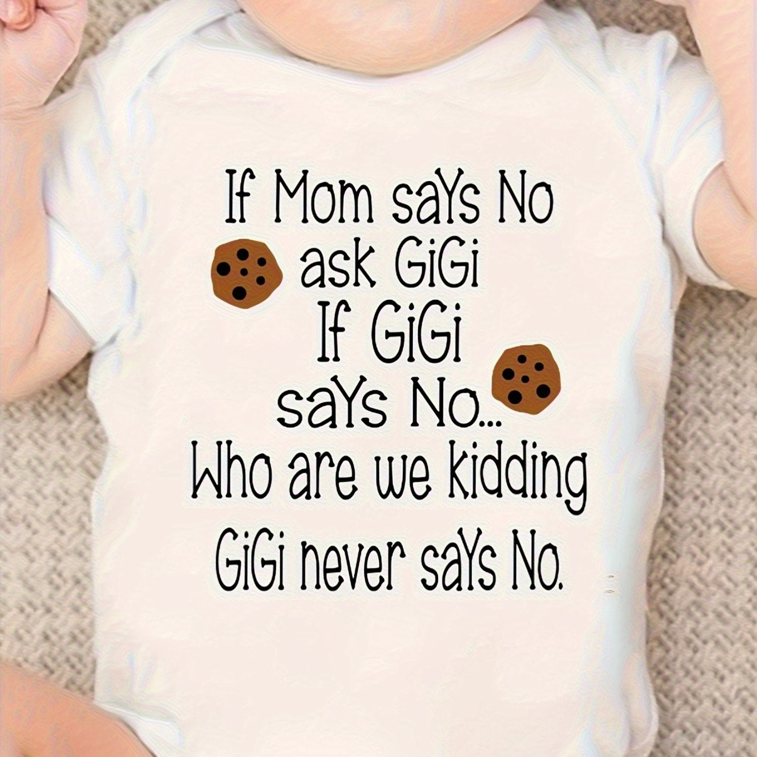 TEMU Day Baby's Jumpsuit Cookie Pattern Printed All-match Soft Round Neck Short Sleeve Jumpsuit, Outdoor