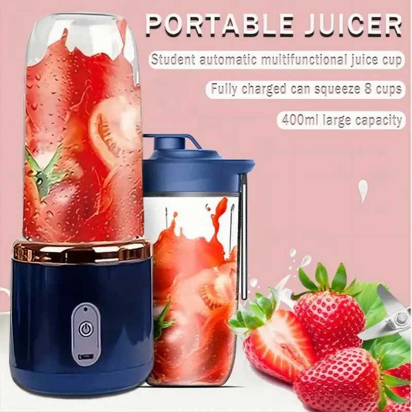 6-Blade Juicer Blender With Juicer Cup And Lid Portable USB Rechargeable Automatic Small Electric Juicer Ice Smoothie BlenderXJ241223