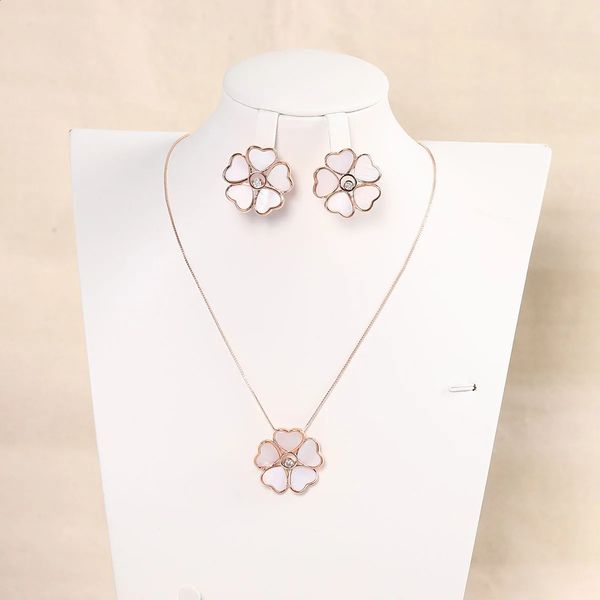 EVACANDIS Elegant Flower Stud Earrings Pendant Necklace Set for Women Inlaid Cubic Zirconia Premium Jewellery 2 Piece Set 240805