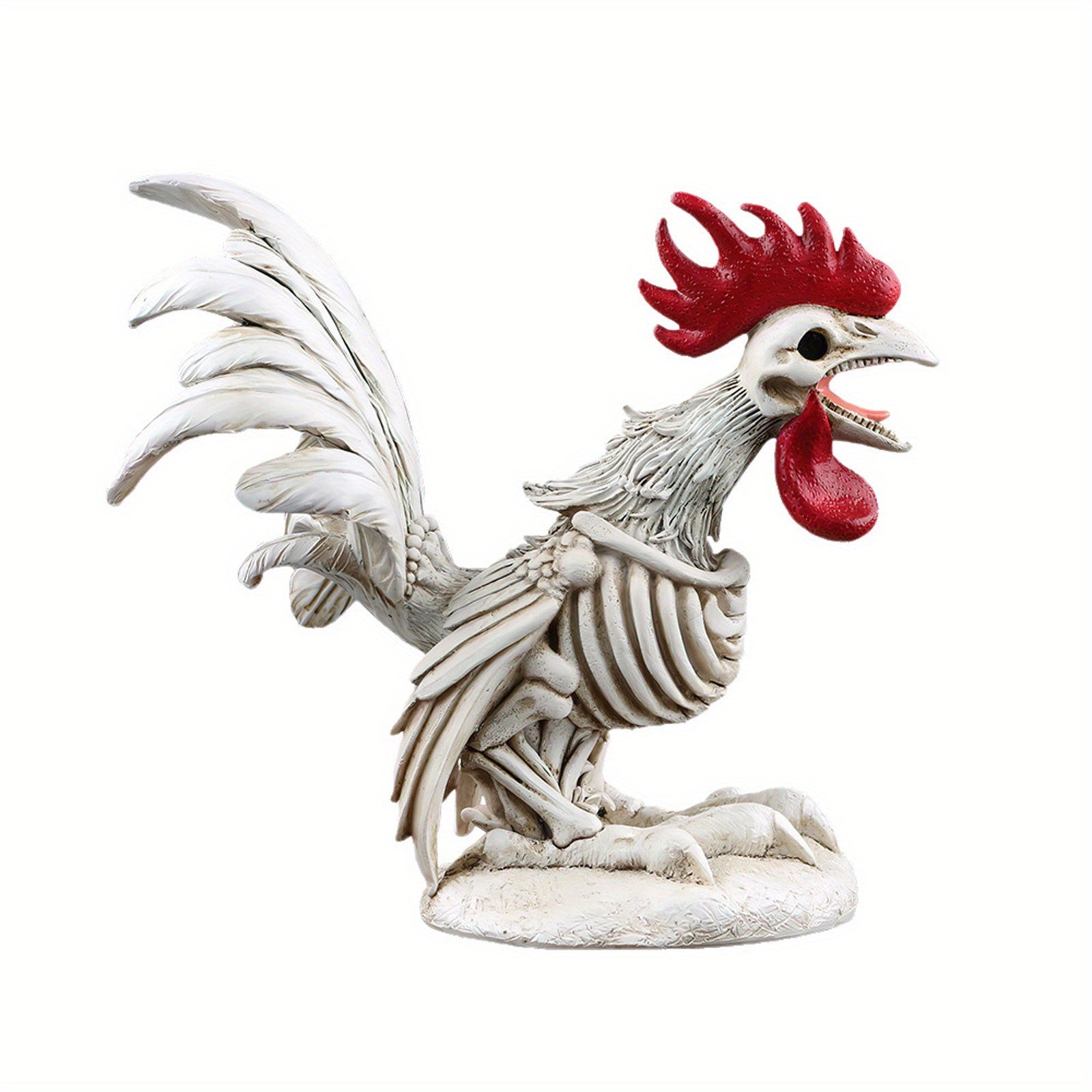 TEMU Halloween Skeleton Rooster Resin Decor - Spooky Desktop Ornament With Glowing Eyes & , No Electricity Needed For Indoor-outdoor Holiday