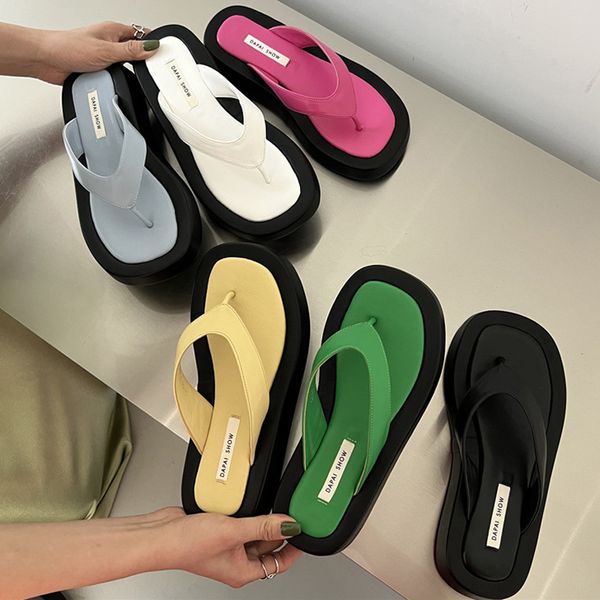 2023 candy color thick sole flip flops women traf clip toe slippers ladies platform jandal femme sandals flat slide shoes summer