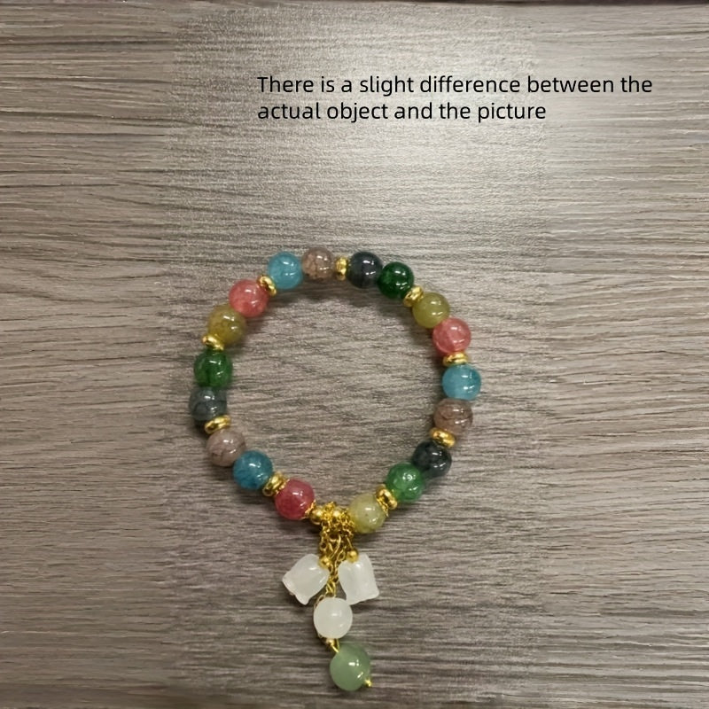TEMU Colorful Natural Stone Bracelet With Floral Pendant, Ethnic Style Bracelet, Perfect Gift For Girlfriend Or Best Friend, Suitable For All