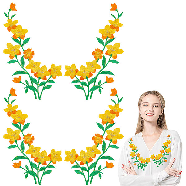 Ricamo floreale in poliestere su toppa applicata con ferro da stiro