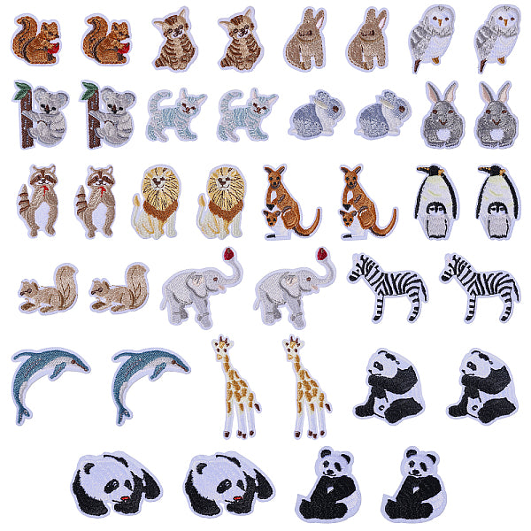 2 set di toppe ricamate in twill con animali dei cartoni animati