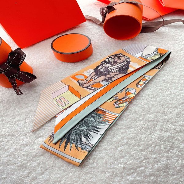 H Designer Silk Double Sided Scarf Headband for Women Fashion Long Handle Bag Scarves Paris Shoulder Tote Luggage Ribbon Head Wraps 24