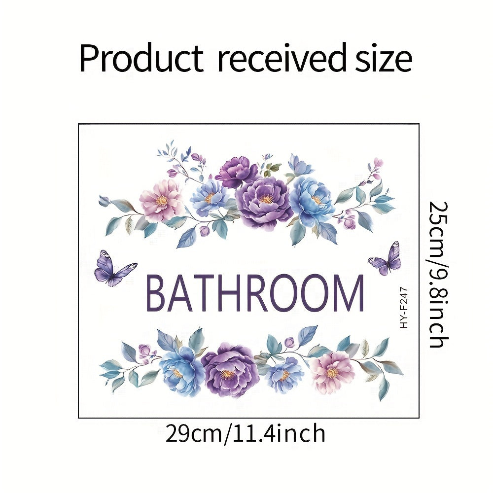 TEMU 1pc Elegant Bathroom Wall Decoration - Self-adhesive Purple Floral & Sticker, Large Bathroom Door Or Window Decal (9.8x11.4 Inches-25x29cm) For