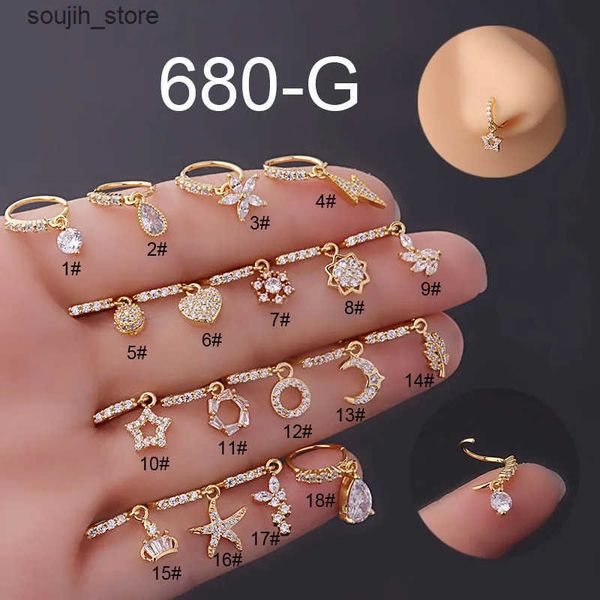 Body Arts 1PC 8mm Cz Gold Plated Nose Rings Nose Hoop Piercing Dangling Pendant Nose Ring Dangle Cartilage Earrings Nose Piercing Jewelry L2