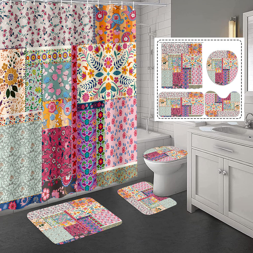 YL-37322 Hot selling special shower curtain manufacturer Bomi digital printed polyester shower curtain non-slip floor mat set