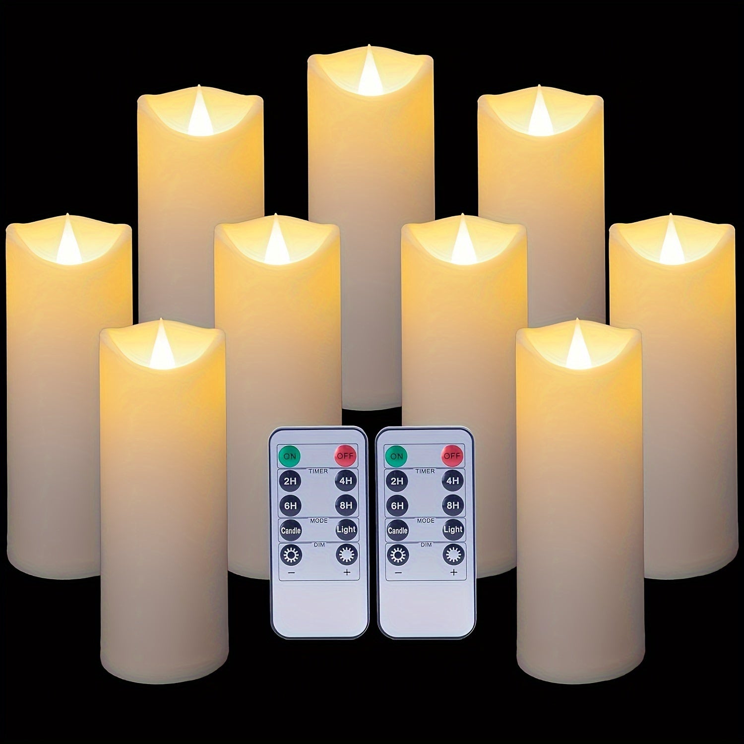 TEMU 9pcs Flickering Flameless Led Candles With Remote Control & Timer, Flame Effect, Pillar Candles With Dimmable , Infrared Sensor & Auto-,