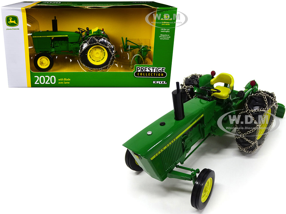 John Deere 2020 Tractor with Tire Chains and Blade Green "Prestige Collection" 1-16 Diecast Model by ERTL TOMY