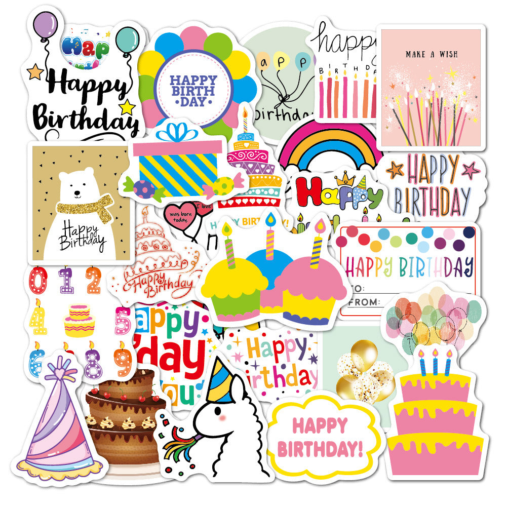 27pcs Birthday Party Rainbow Balloons Stickers Cartoon Waterproof Vinyl Graffiti Sticker For Notebook Laptop Diy Fridge Phone Suitcase