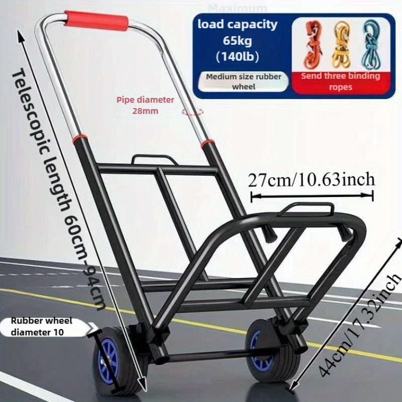 TEMU Multifunctional Foldable Trolley, 210 Lb. Load Capacity With Rubber Tires - Portable Iron Shopping And Luggage Cart, Design For And Shopping,